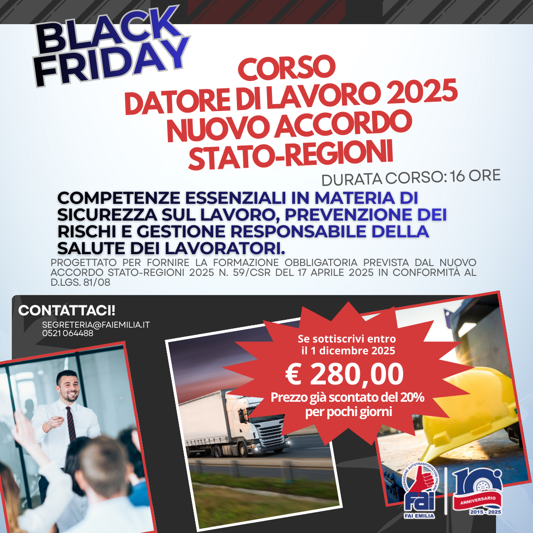 Black Friday: Corso Datore di Lavoro - Nuovo Accordo Stato Regioni