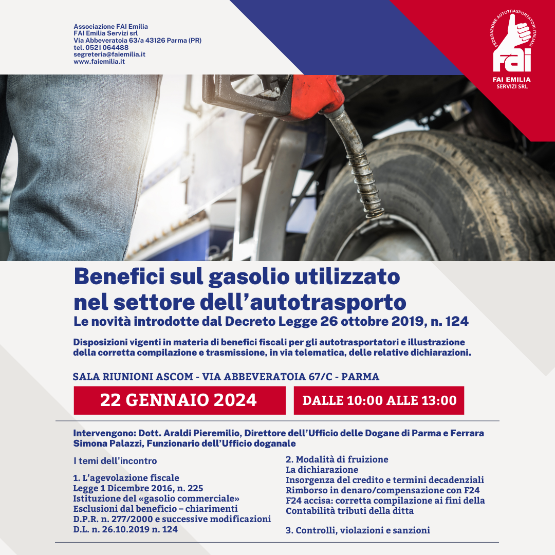 Seminario Benefici sul gasolio utilizzato nel settore dell’autotrasporto